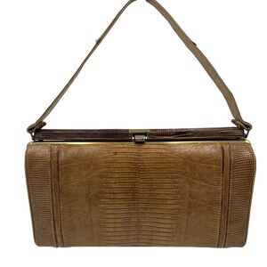 Vintage 1950s Madwed MCM Brown snake Embossed Leather Kiss Lock Handbag